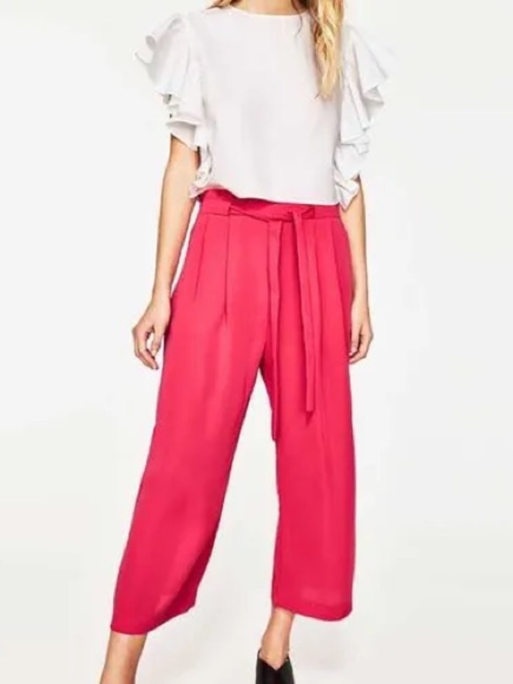Zara High-Waist Tie-Belt Wide Leg Pants